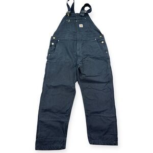 Carhartt R01-M Bib Overalls Men's 44x32 Black Relaxed Fit Double Front Utility